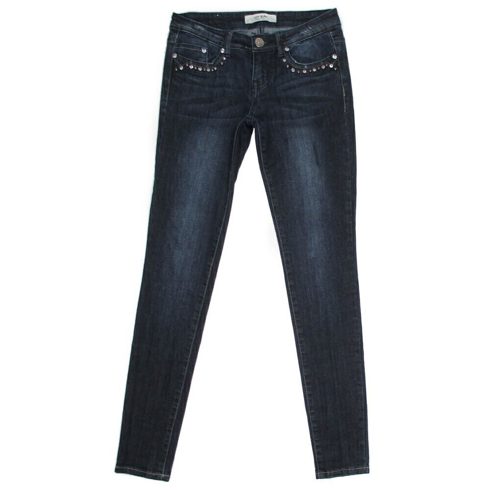 Ost Skinny Jeans Size 3 Juniors Embellished Dark Blue Denim Stretch 27 x 30.5